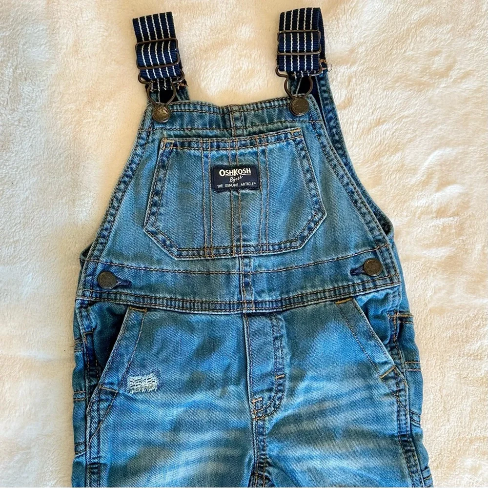 OshKosh B'gosh Distressed Blue Overalls - Size: 18 Months